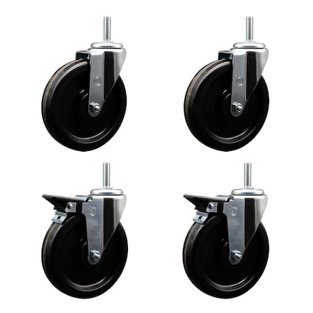 Service Caster 6 Inch Phenolic Wheel Swivel 34 Inch Threaded Stem Caster Set 2 Brakes SCC SCC-TS20S615-PHR-34212-2-PLB-2